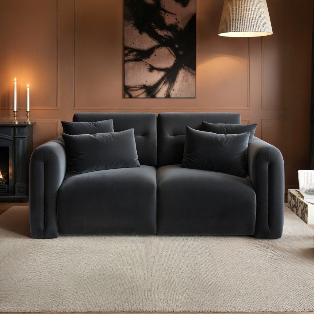 Solace+Co Mabel 2 Seater Sofa Grey Velvet
