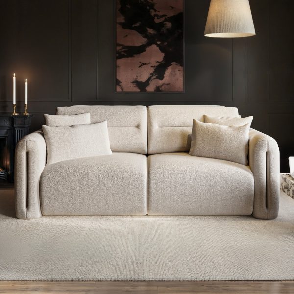 Solace+Co Mabel 3 Seater Sofa Beige Chenille | Bed Sava