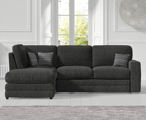Madden Charcoal Grey Fabric Left Hand Facing Corner Sofa | Bed Sava
