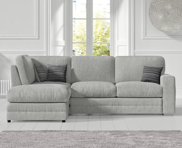 Madden Light Grey Fabric Left Hand Facing Corner Sofa | Bed Sava