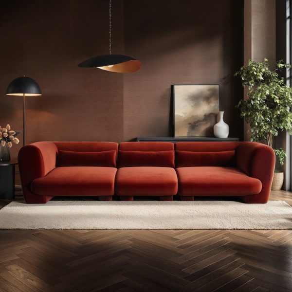 Solace+Co Maddox 4 Seater Orange Velvet Sofa | Bed Sava