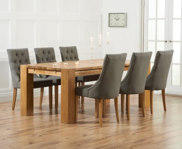 Sheringham 200cm Solid Oak Dining Table with 6 Grey Beatrix Chairs | Bed Sava