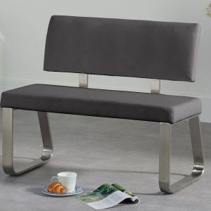Austin Small Grey Faux Leather Bench with Back | Bed Sava