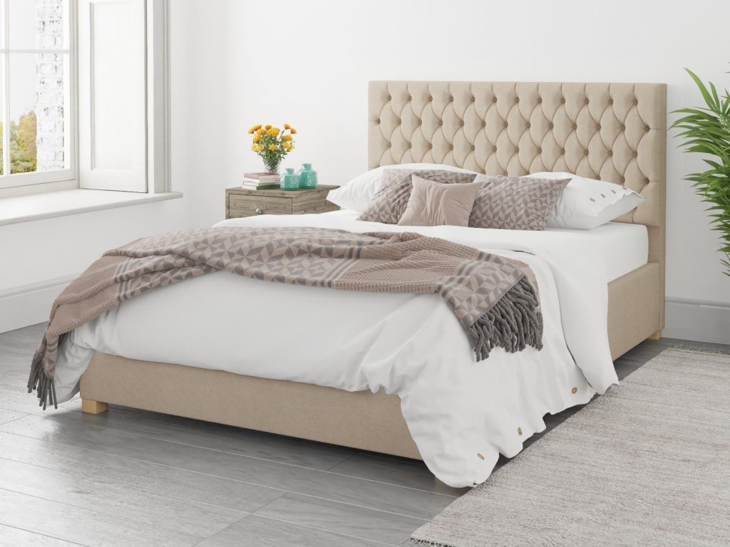 Aspire Monroe Ottoman Bed Kimiyo Linen Beige - Small Double