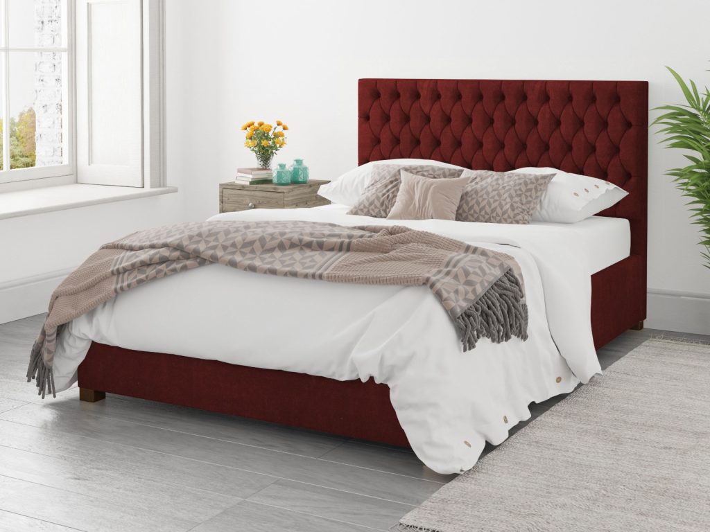Aspire Monroe Ottoman Bed Kimiyo Linen Bordeaux - Small Double
