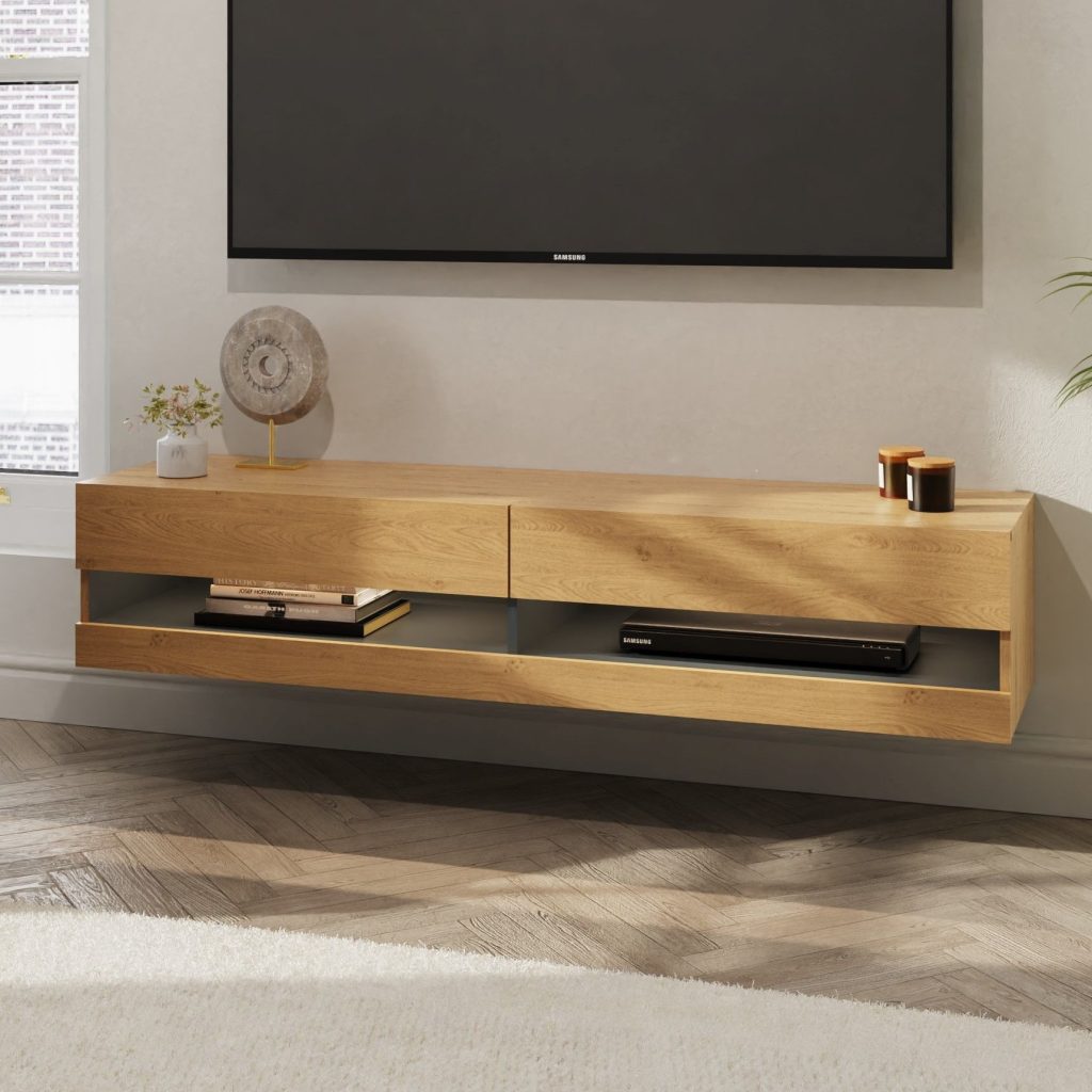 GFW Leon 150cm Wall TV Unit with LED-Oak