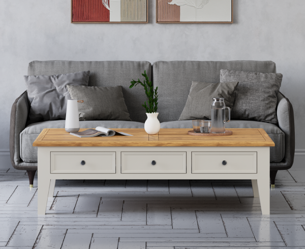Weymouth Oak and Soft White Painted Extra Large 6 Drawer Coffee Table | Bed Sava