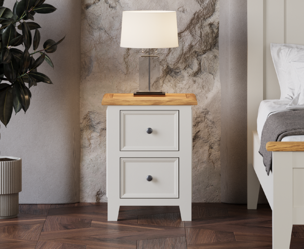 Weymouth Oak and Soft White Painted 2 Drawer Bedside Chest | Bed Sava