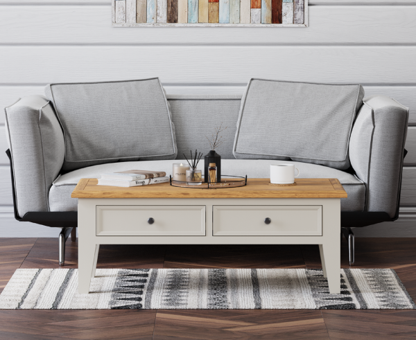 Weymouth Oak and Soft White Painted 4 Drawer Coffee Table | Bed Sava
