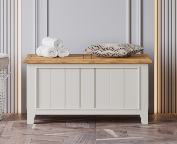Weymouth Oak and Soft White Painted Blanket Box | Bed Sava
