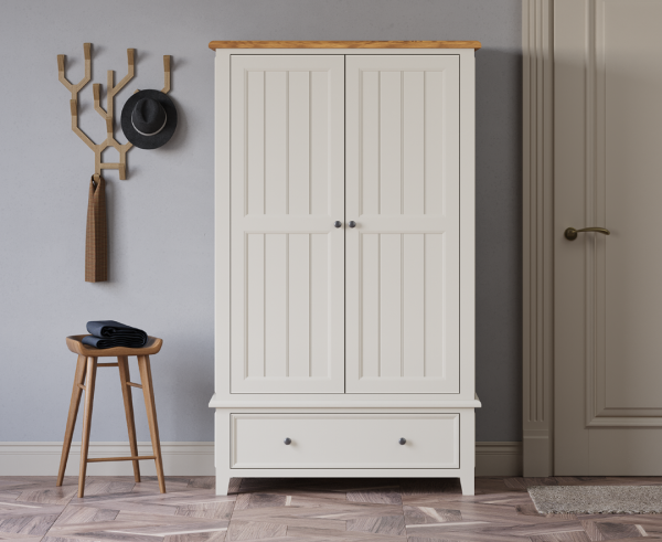 Weymouth Oak and Soft White Painted Double Wardrobe | Bed Sava