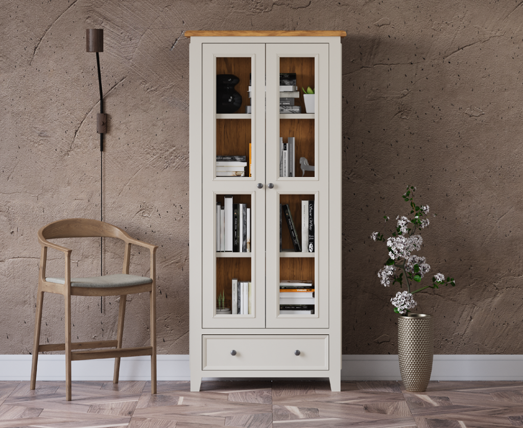 Weymouth Oak and Soft White Painted Glazed Display Cabinet