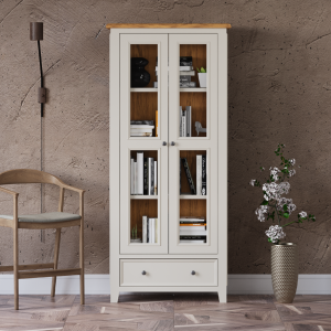Weymouth Oak and Soft White Painted Glazed Display Cabinet | Bed Sava