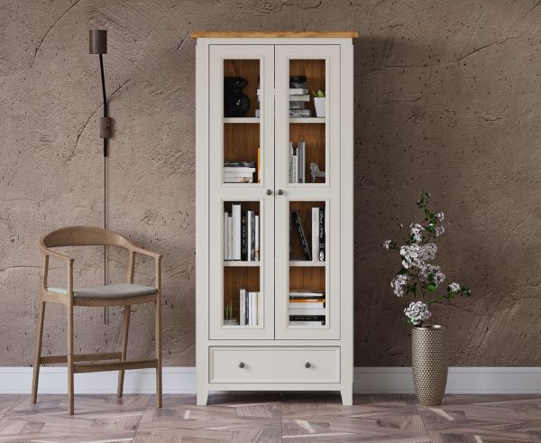 Weymouth Oak and Soft White Painted Glazed Display Cabinet | Bed Sava