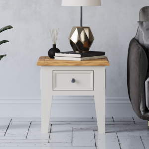 Weymouth Oak and Soft White Painted Lamp Table | Bed Sava