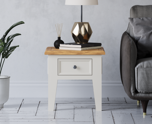 Weymouth Oak and Soft White Painted Lamp Table | Bed Sava