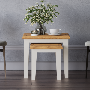 Weymouth Oak and Soft White Painted Nest Of Tables | Bed Sava