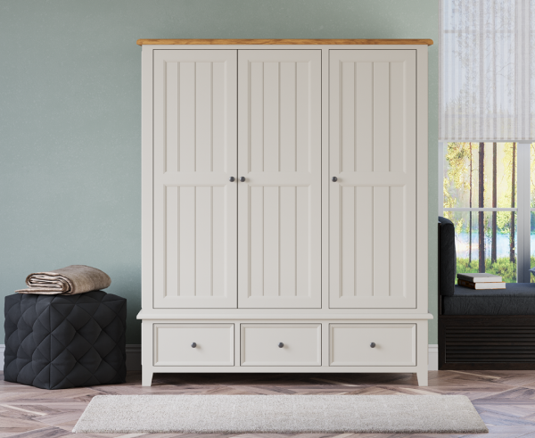 Weymouth Oak and Soft White Painted Triple Wardrobe | Bed Sava