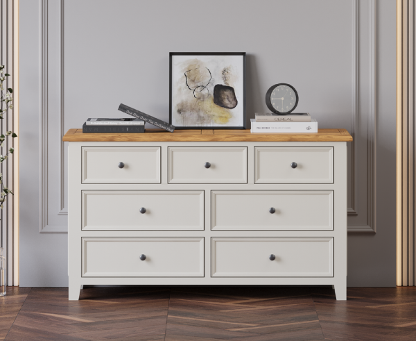 Weymouth Oak and Soft White Painted Wide Chest Of Drawers | Bed Sava