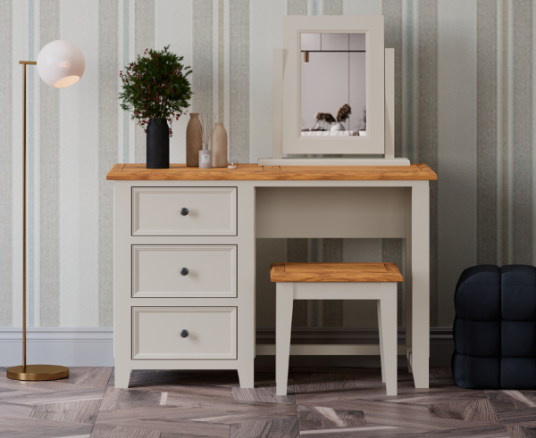 Weymouth Oak and Soft White Painted Dressing Table Set | Bed Sava
