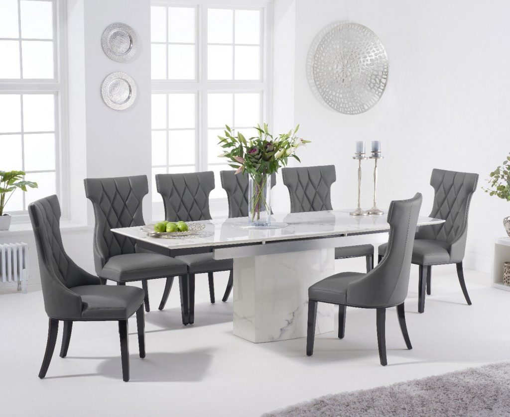 Extending Savona 160cm White Ceramic Dining Table with 6 Cream Sophia Chairs