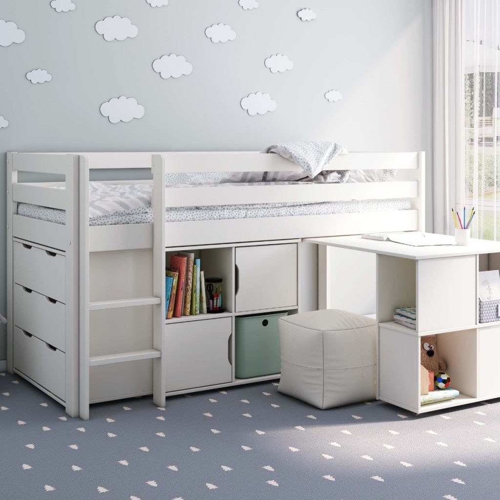 Noomi Nora Solid Wood Mid Sleeper Full Set White (FSC-Certified)