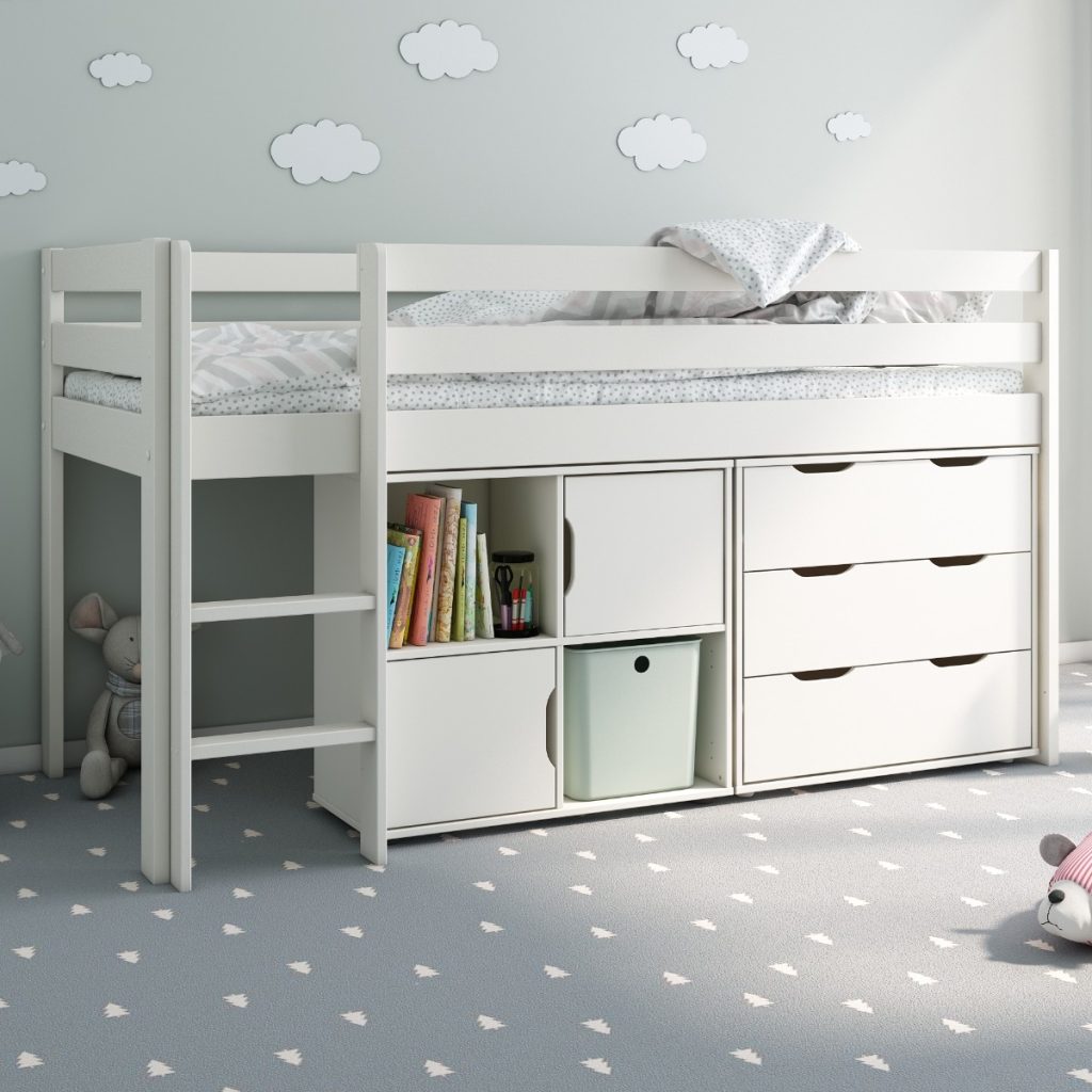 Noomi Nora Solid Wood Mid Sleeper Storage Cabin White (FSC-Certified)