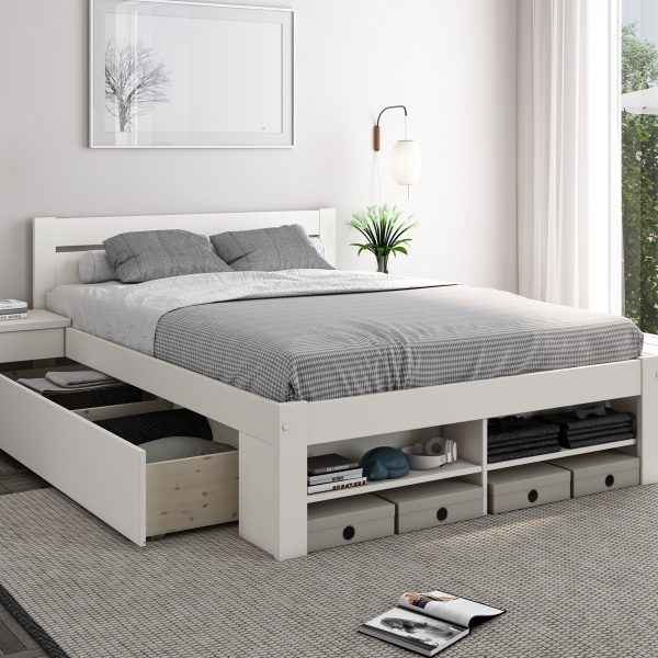 Noomi Pradis Double Storage Bed White FSC Certified | Bed Sava