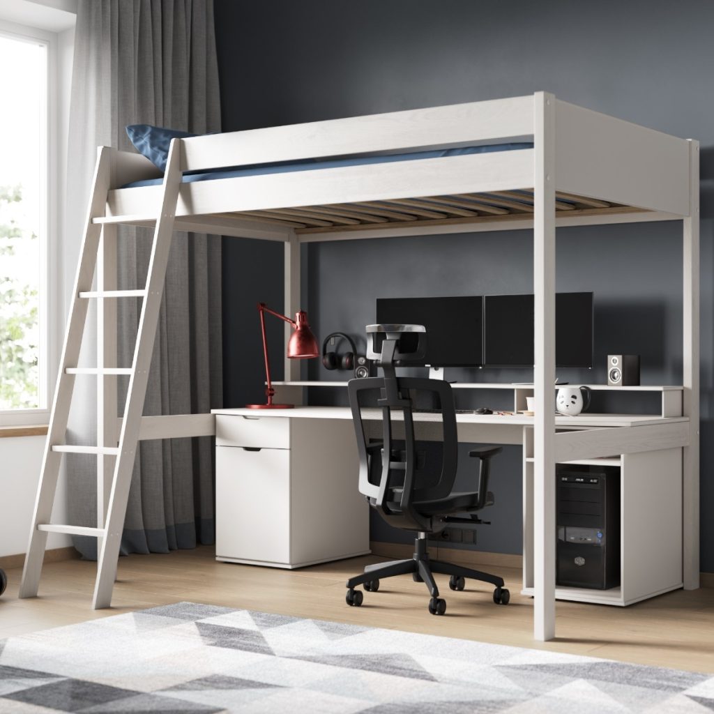 Noomi Tera Solid Wood Small Double Gaming High Sleeper White (FSC-Certified)