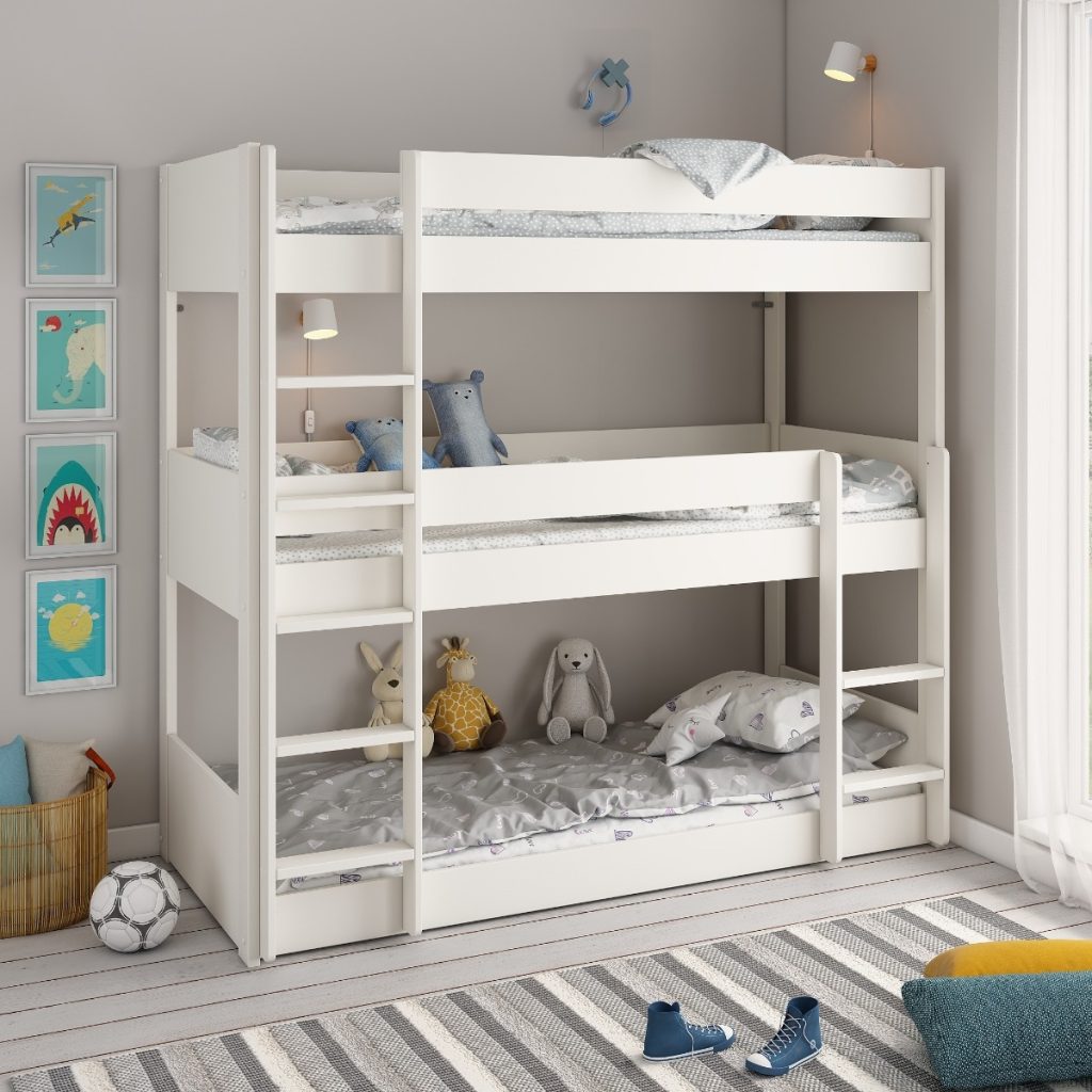 Noomi Triple Stak Solid Wood Bunk Bed White (FSC-Certified)