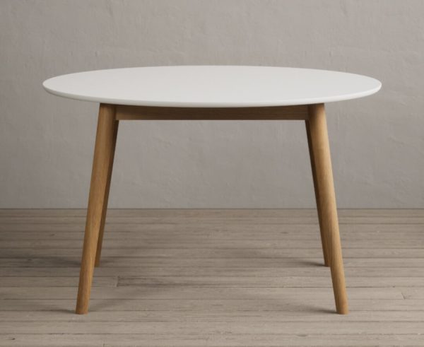 Nordic 120cm Round Solid Oak and Signal White Painted Dining Table | Bed Sava