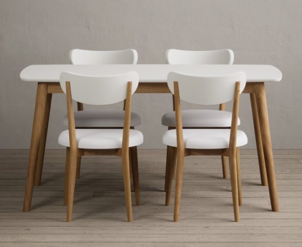 Nordic 150cm Solid Oak and Signal White Painted Dining Table with 6 White Nordic Chairs | Bed Sava