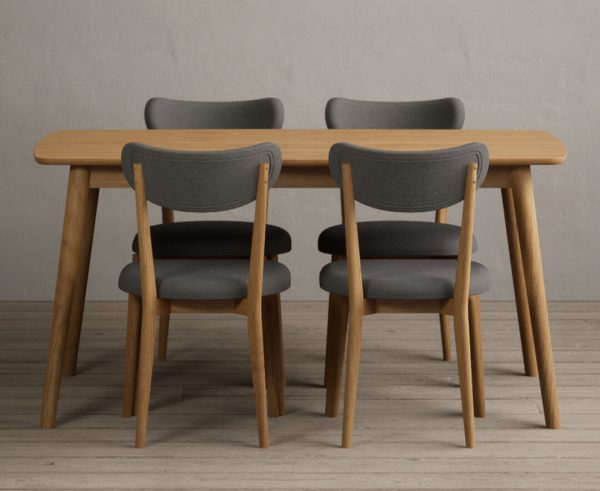 Nordic 150cm Solid Oak Dining Table with 4 Grey Nordic Chairs | Bed Sava
