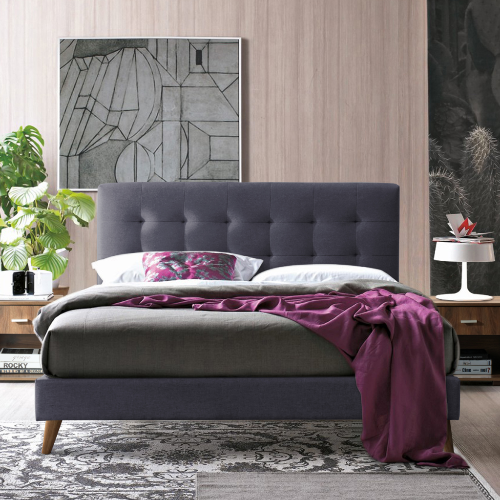 Time Living Novara Fabric Bed Frame-Dark Grey-Kingsize