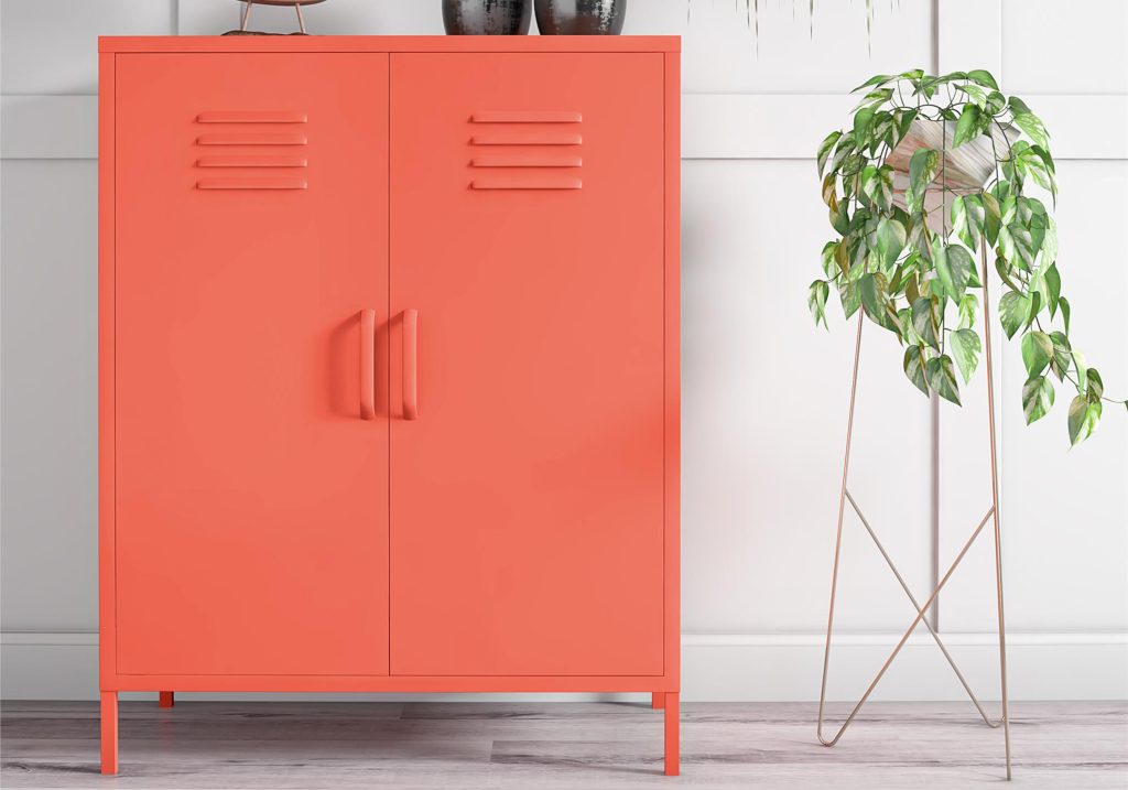 Novogratz Cache 2 Door Metal Locker Storage Cabinet-Orange