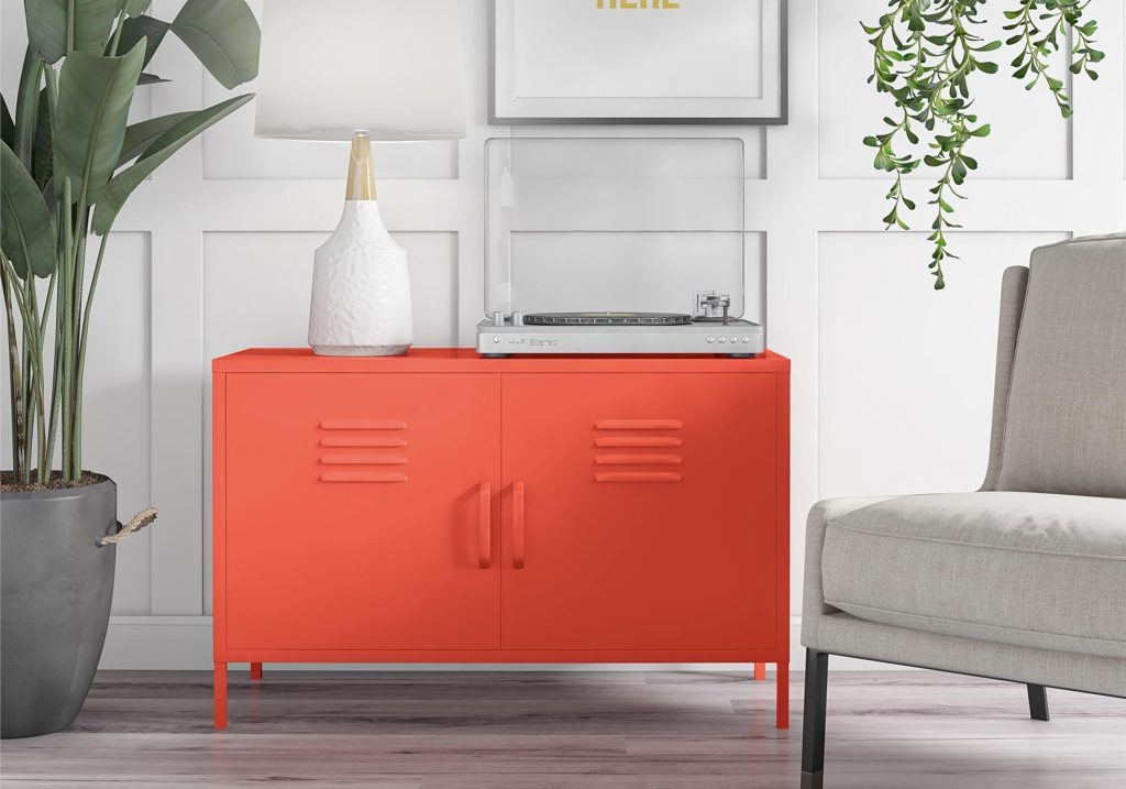 Novogratz Cache 2 Door Metal Locker Accent Cabinet-Orange