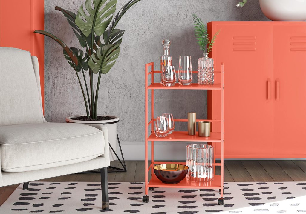 Novogratz Cache Metal Rolling Cart -Orange