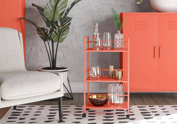 Novogratz Cache Metal Rolling Cart  Orange | Bed Sava