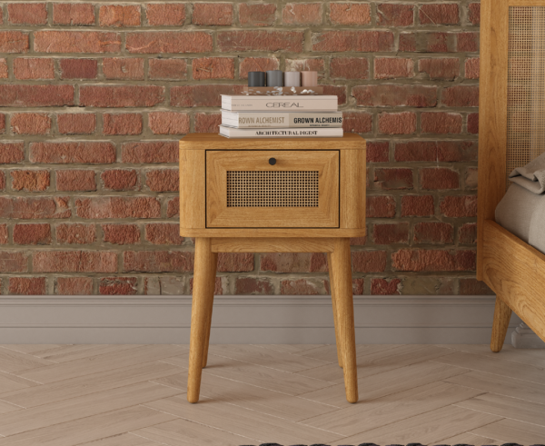 Oak Rattan Bedside Table | Bed Sava