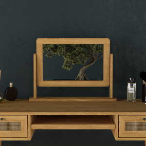 Oak Rattan Dressing Table Mirror | Bed Sava