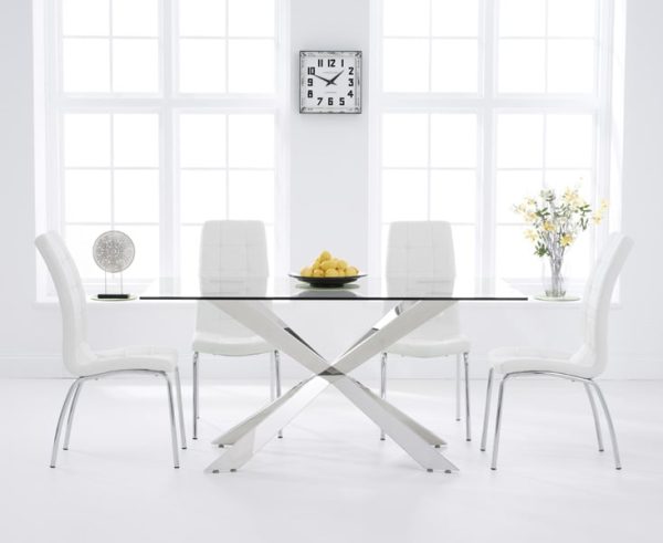 Canova 160cm Glass Dining Table with 8 Black Enzo Chairs | Bed Sava
