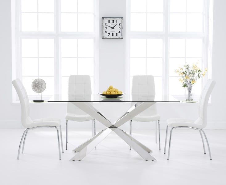 Canova 160cm Glass Dining Table with 4 Red Enzo Chairs