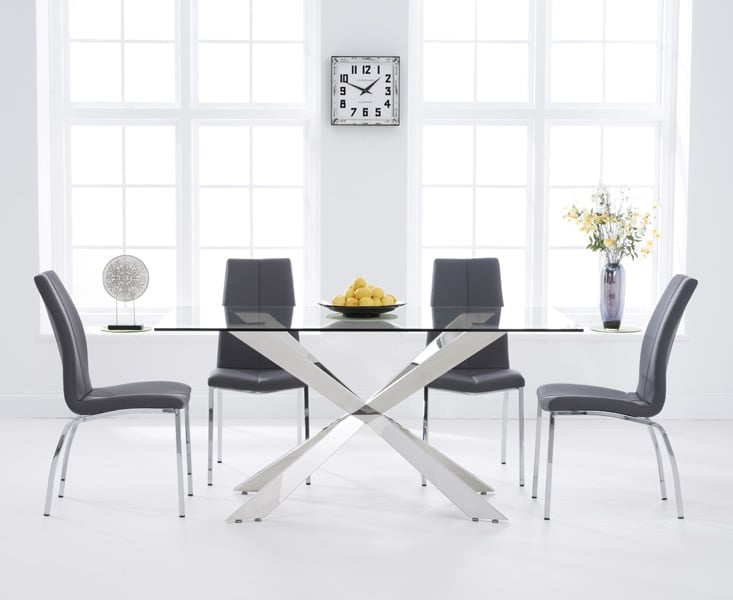 Canova 160cm Glass Dining Table with 4 White Marco Chairs
