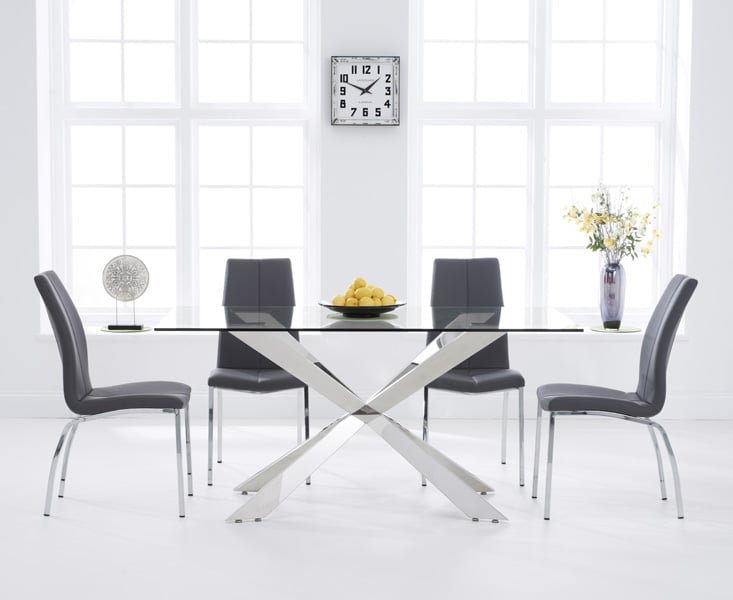 Canova 160cm Glass Dining Table with 6 Black Marco Chairs