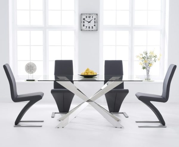 Canova 160cm Glass Dining Table with 4 Black Aldo Chairs | Bed Sava