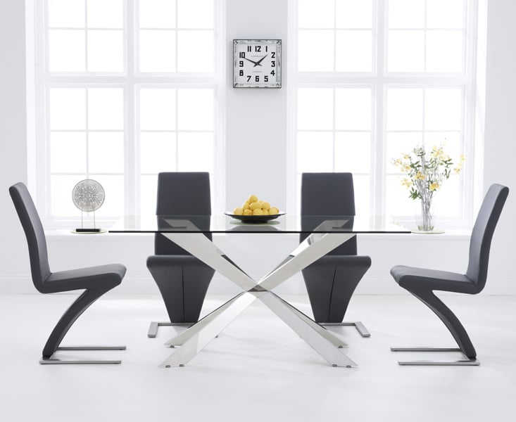 Canova 160cm Glass Dining Table with 6 Black Aldo Chairs