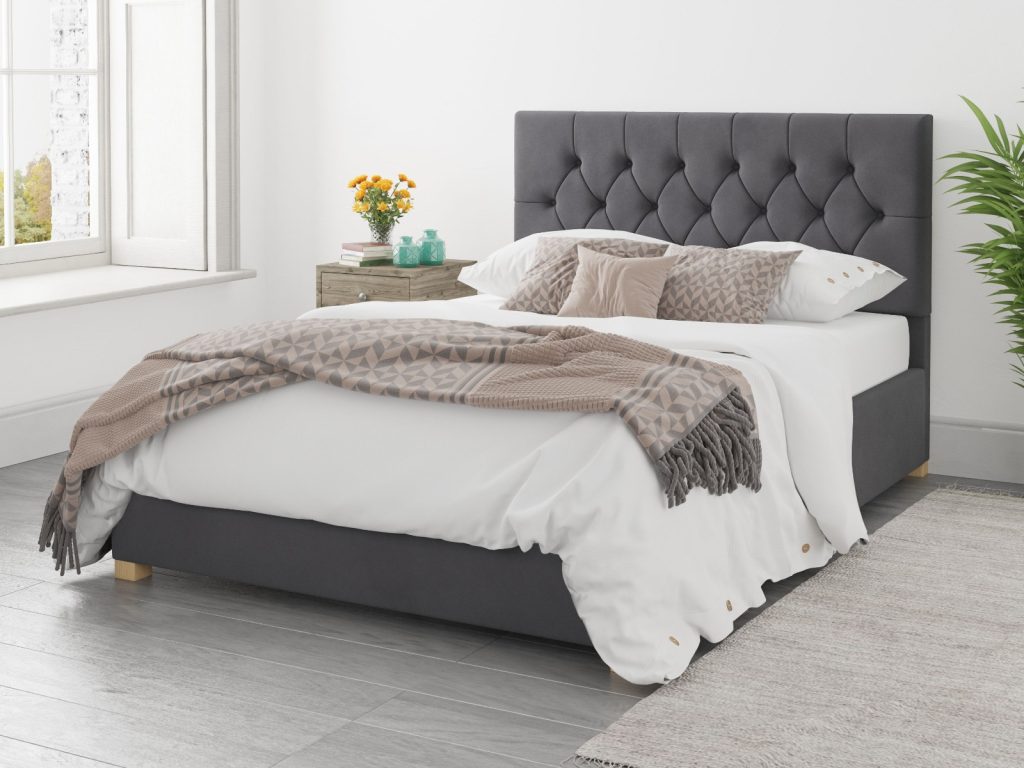 Aspire Olivier Ottoman Bed Plush Velvet Steel - Small Double