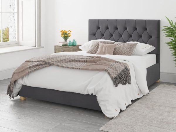 Aspire Olivier Ottoman Bed Plush Velvet Steel  Small Double | Bed Sava