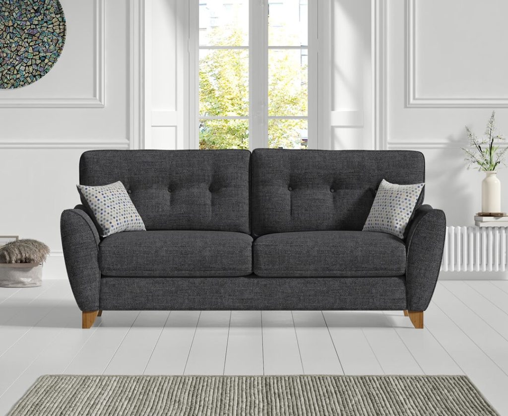 Florin Charcoal Grey Fabric Three Seater Sofa