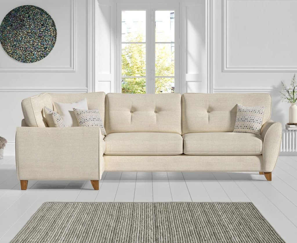 Florin Cream Fabric Left Hand Facing Corner Sofa